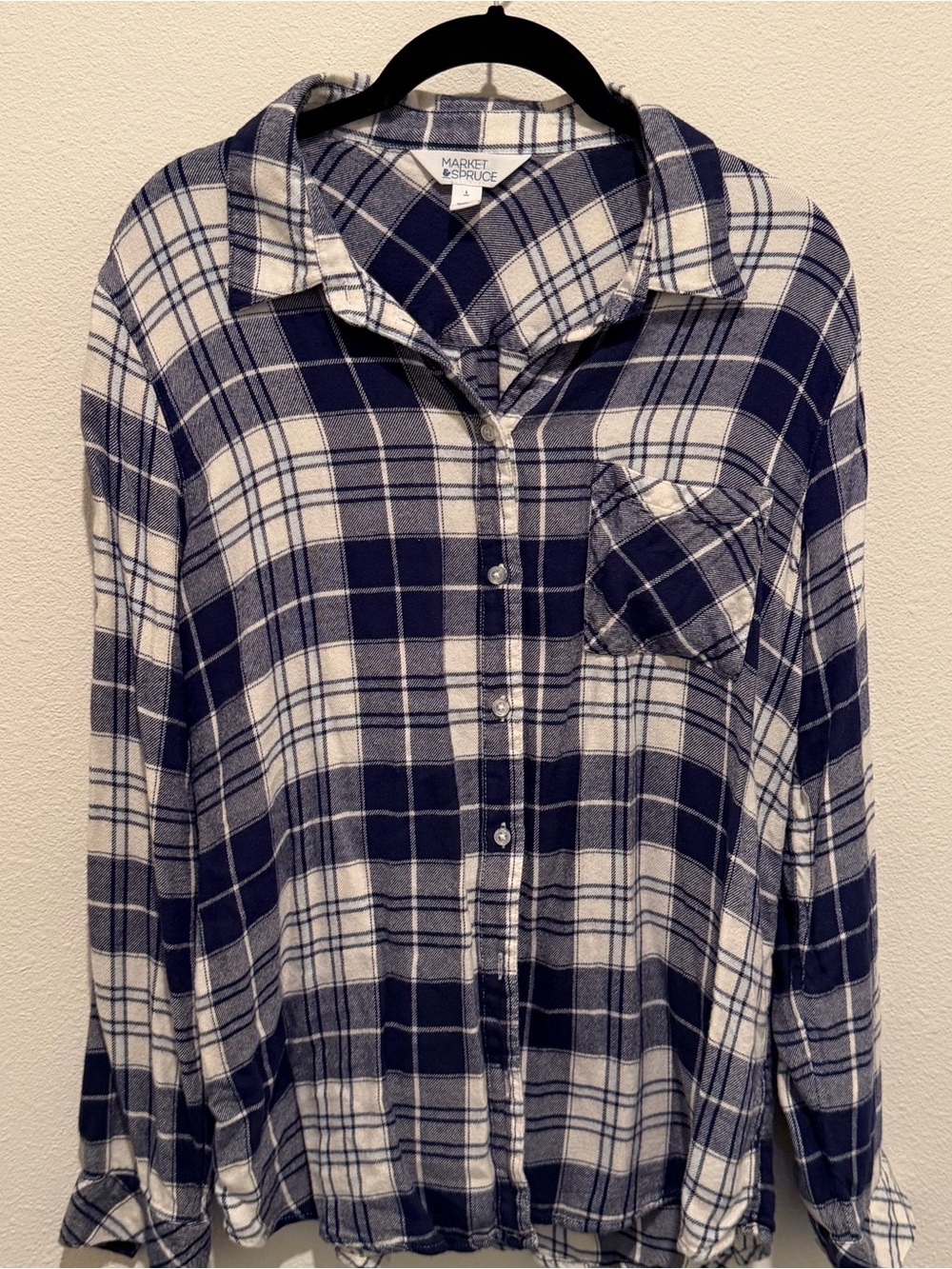 Market & Spruce Navy/White Plaid Button-Down Shirt | Women’s Large